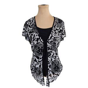 Joseph Ribkoff Black White Floral Eyelet Top Sz 12
